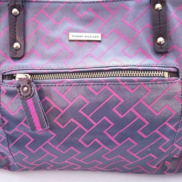 2 / $30.00 - Tommy Hilfiger Grey & Pink Patterned with Brown Handles Handbag - Picture 5 of 15